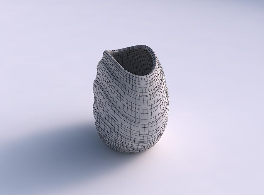 Bowl compressed with smooth horizontal ribbons 3D print model_5