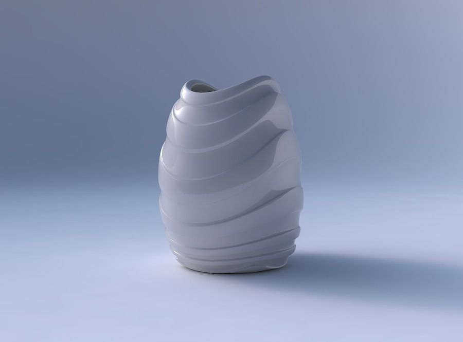 Bowl compressed with smooth horizontal ribbons 3D print model_4