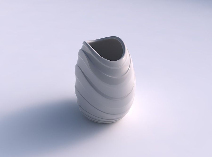 Bowl compressed with smooth horizontal ribbons 3D print model_0
