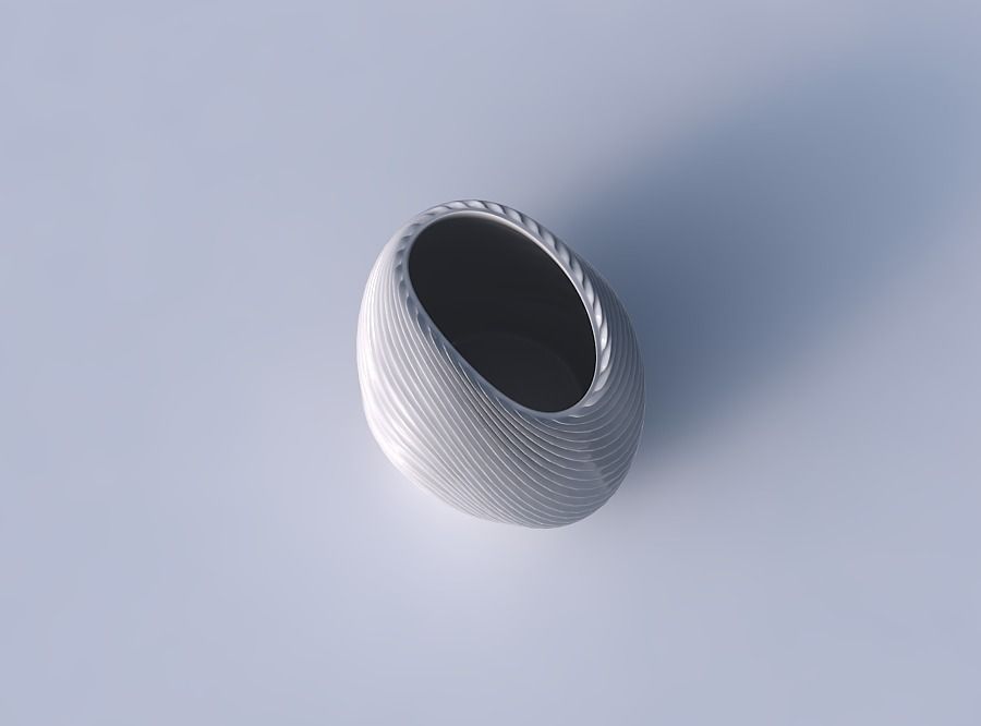 Bowl compressed with wavy extruded lines 2 3D print model_2