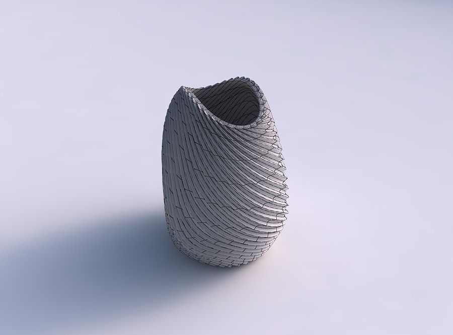 Bowl compressed with wavy extruded lines 2 3D print model_5
