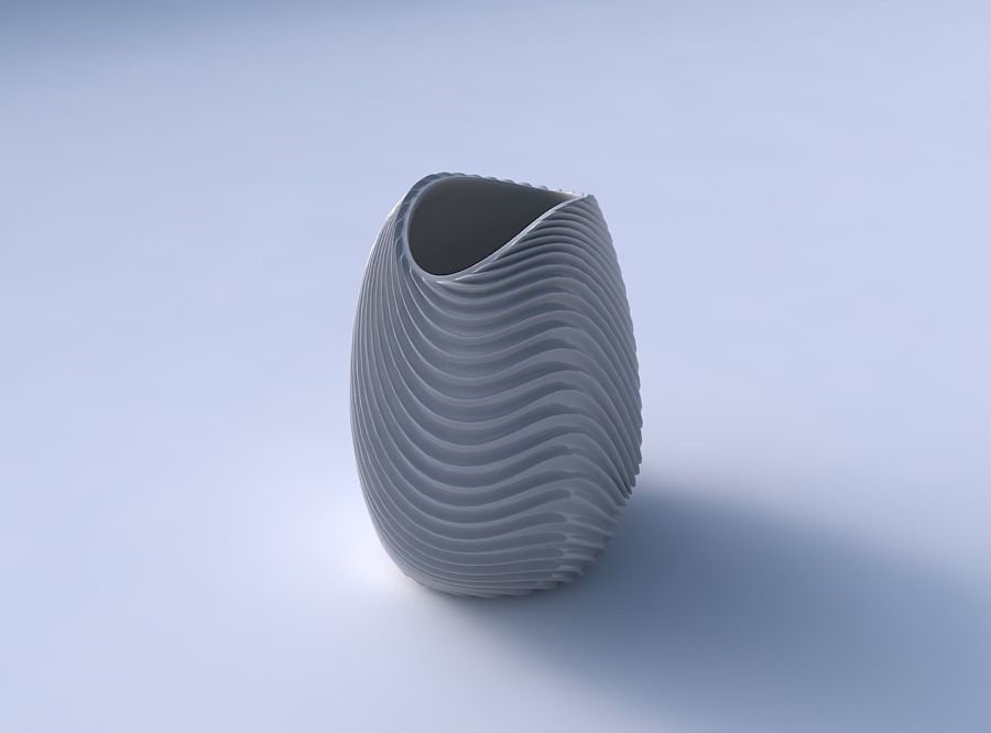 Bowl compressed with wavy extruded lines 2 3D print model_3