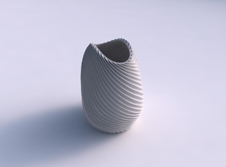 Bowl compressed with wavy extruded lines 2 3D print model_0