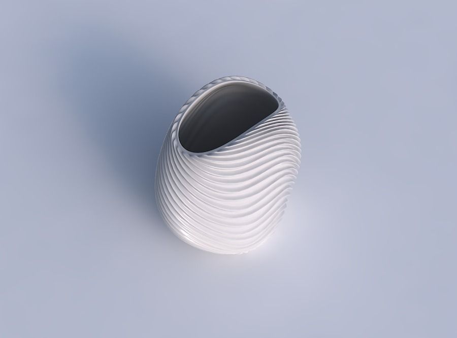 Bowl compressed with wavy extruded lines 2 3D print model_1