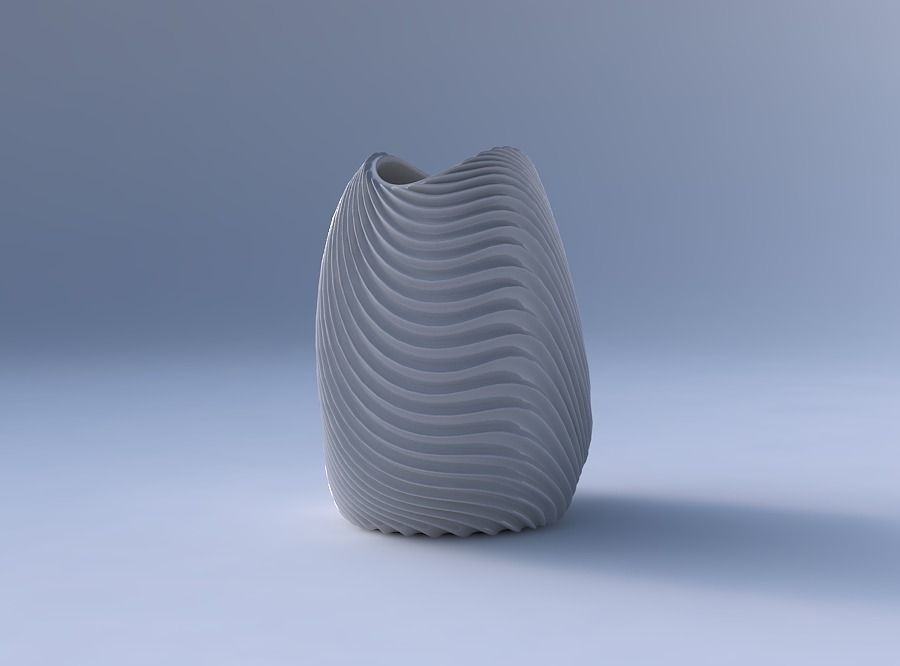 Bowl compressed with wavy extruded lines 2 3D print model_4