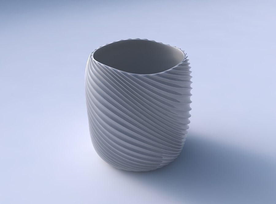 Bowl cylindrical with bent extruded lines 3 3D print model_3