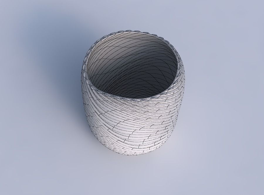 Bowl cylindrical with bent extruded lines 3 3D print model_6
