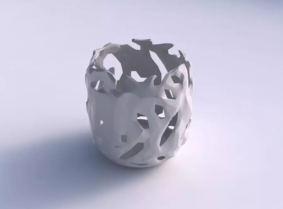 Bowl cylindrical with faceted cuts and 3D print model