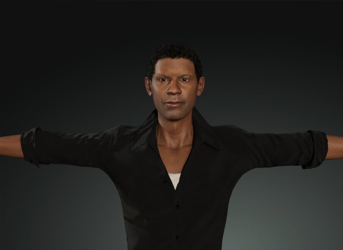 denzel man with no shirt Low-poly 3D model_2