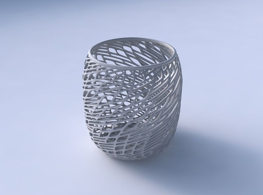 Bowl cylindrical with twisted lattice tiles 3D print model_3