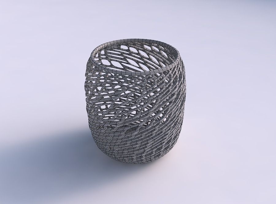Bowl cylindrical with twisted lattice tiles 3D print model_5