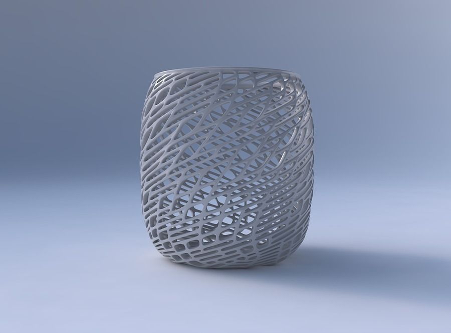 Bowl cylindrical with twisted lattice tiles 3D print model_4