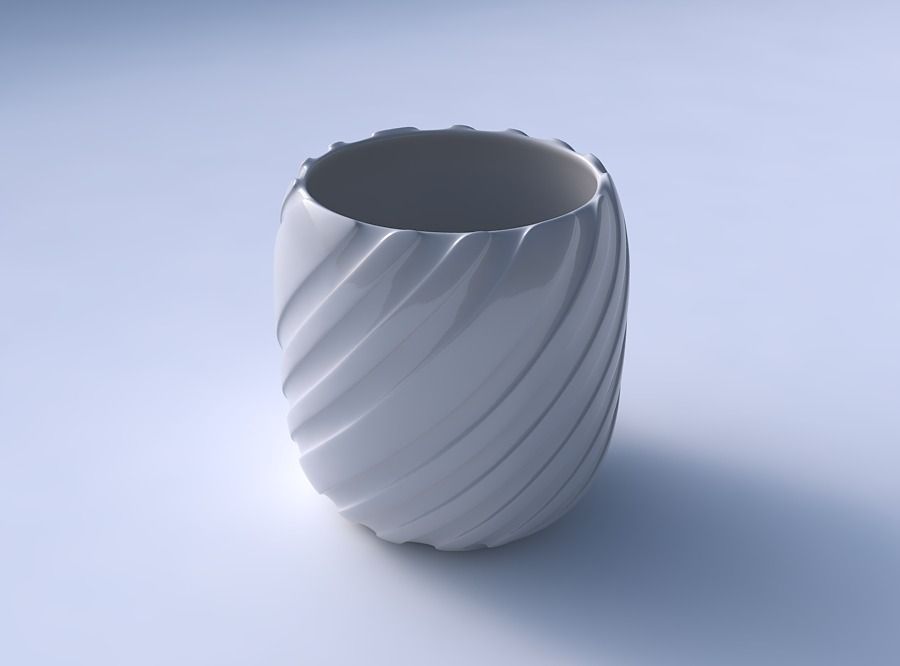 Bowl cylindrical with twisted smooth ribbons 3D print model_3