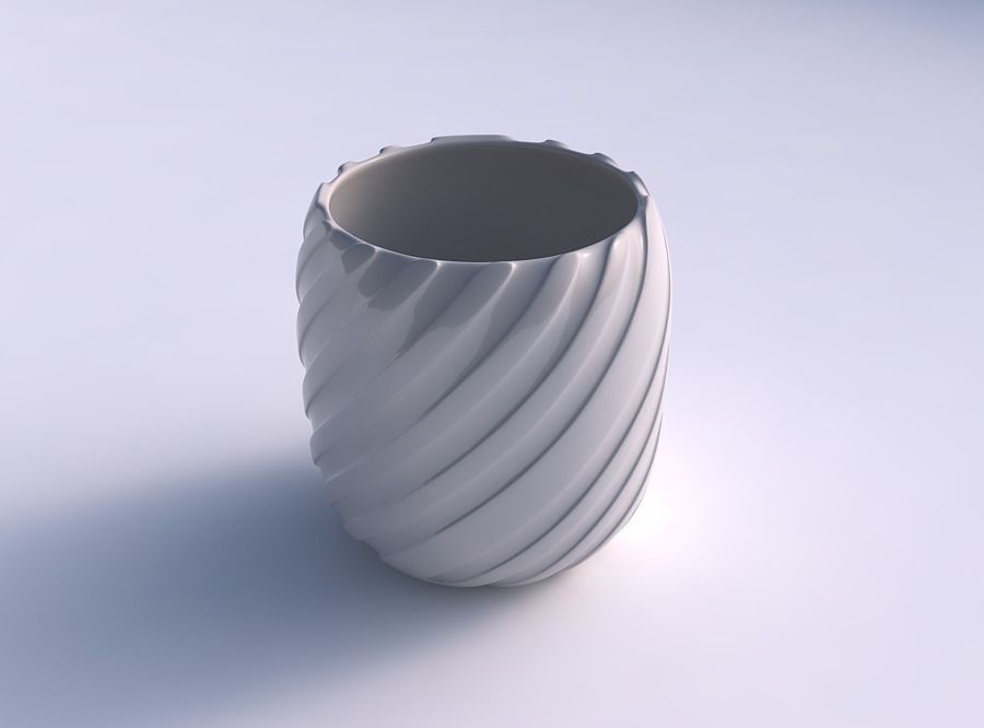 Bowl cylindrical with twisted smooth ribbons 3D print model_0