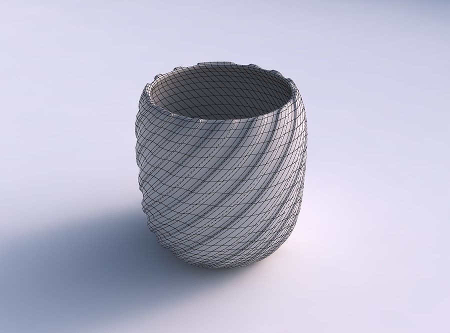 Bowl cylindrical with twisted smooth ribbons 3D print model_5