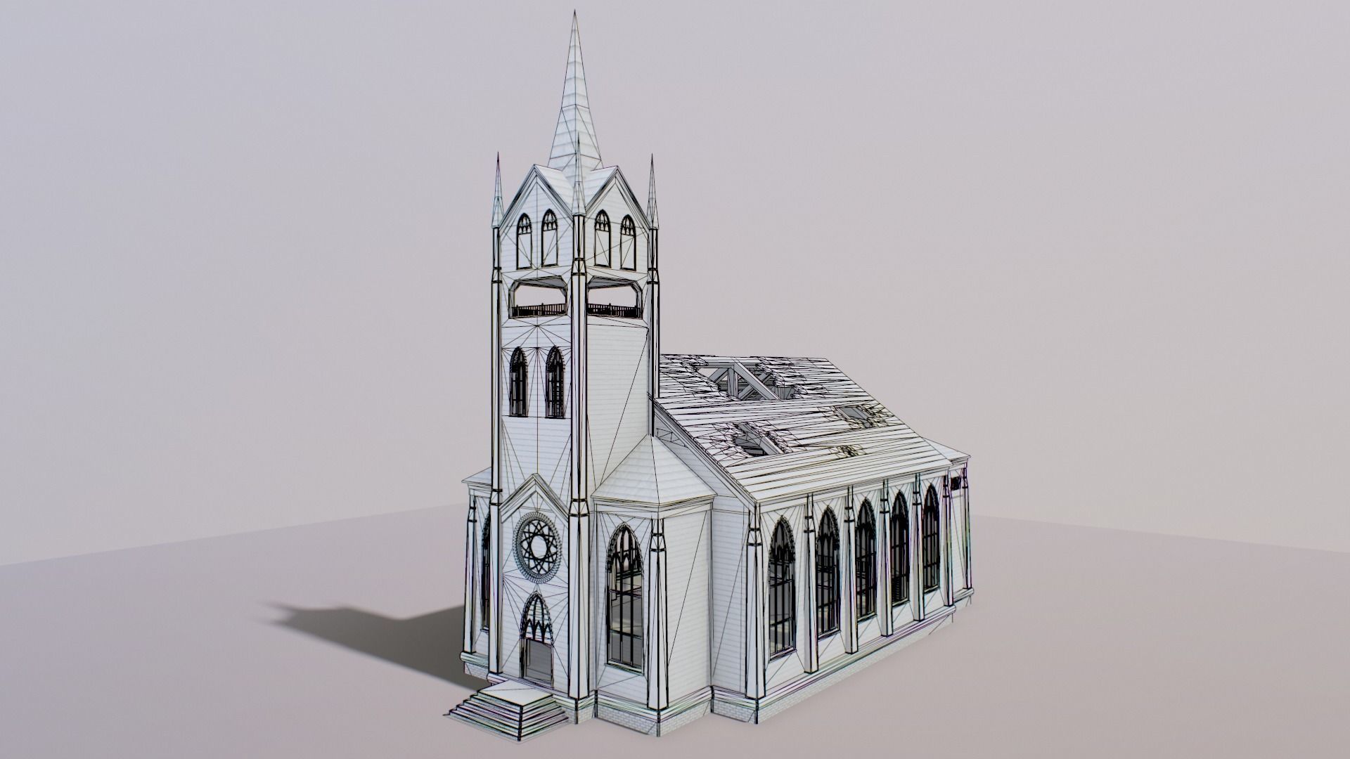 Ruined Church Low-poly 3D model_3
