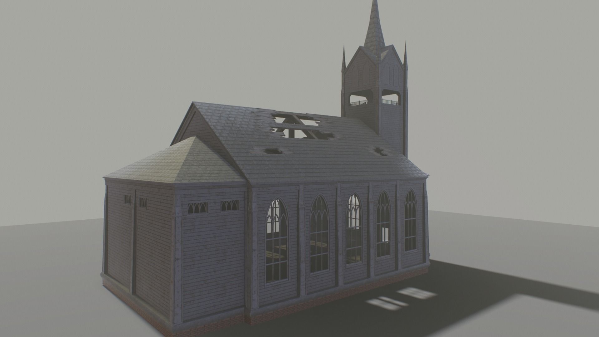 Ruined Church Low-poly 3D model_4