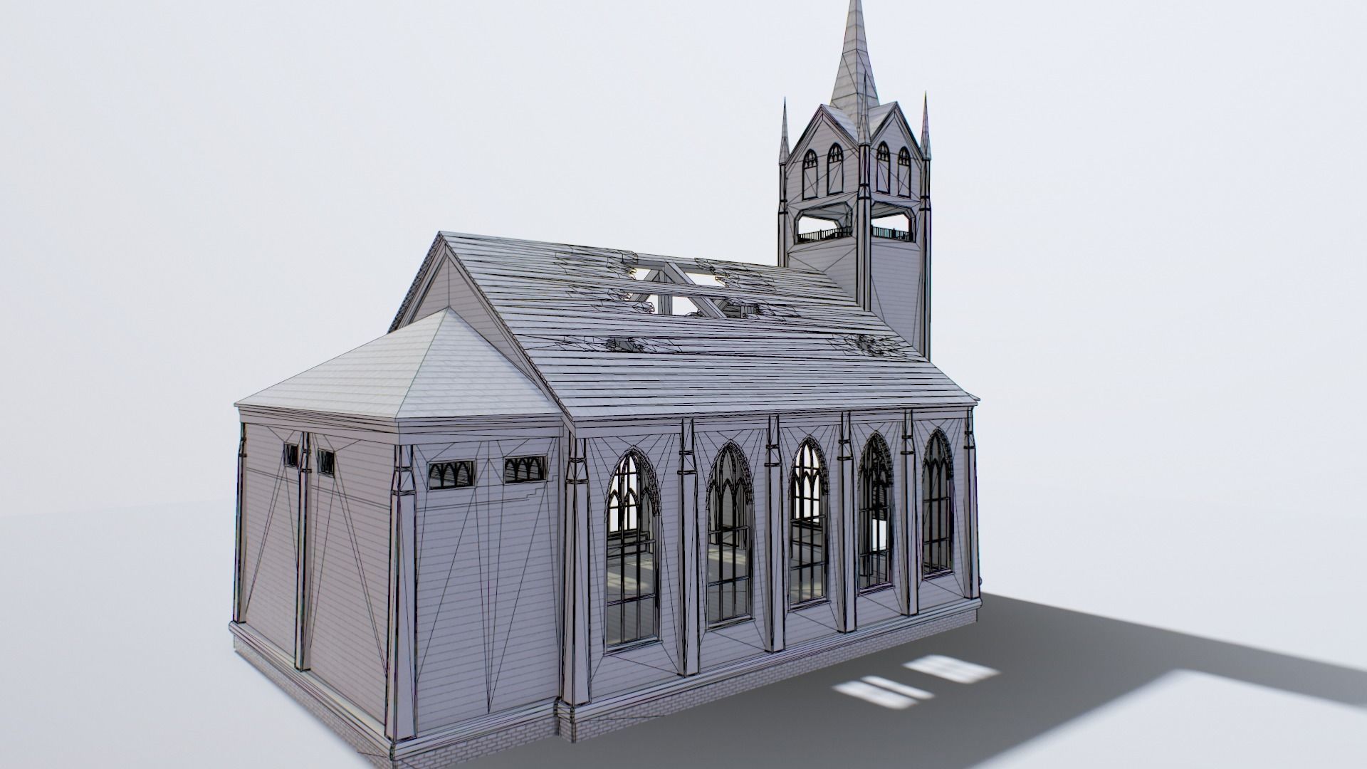 Ruined Church Low-poly 3D model_5