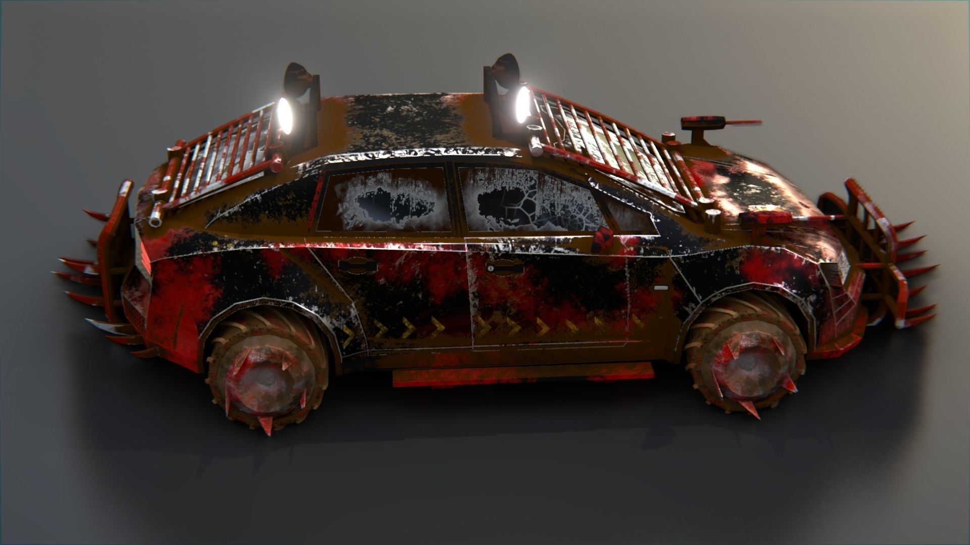 Affekta A212 Apocalyptic Cyberpunk Zombie killer car lowpoly PBR Low-poly 3D model_4