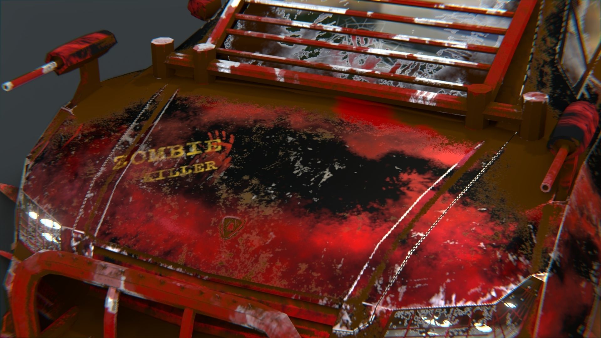 Affekta A212 Apocalyptic Cyberpunk Zombie killer car lowpoly PBR Low-poly 3D model_3