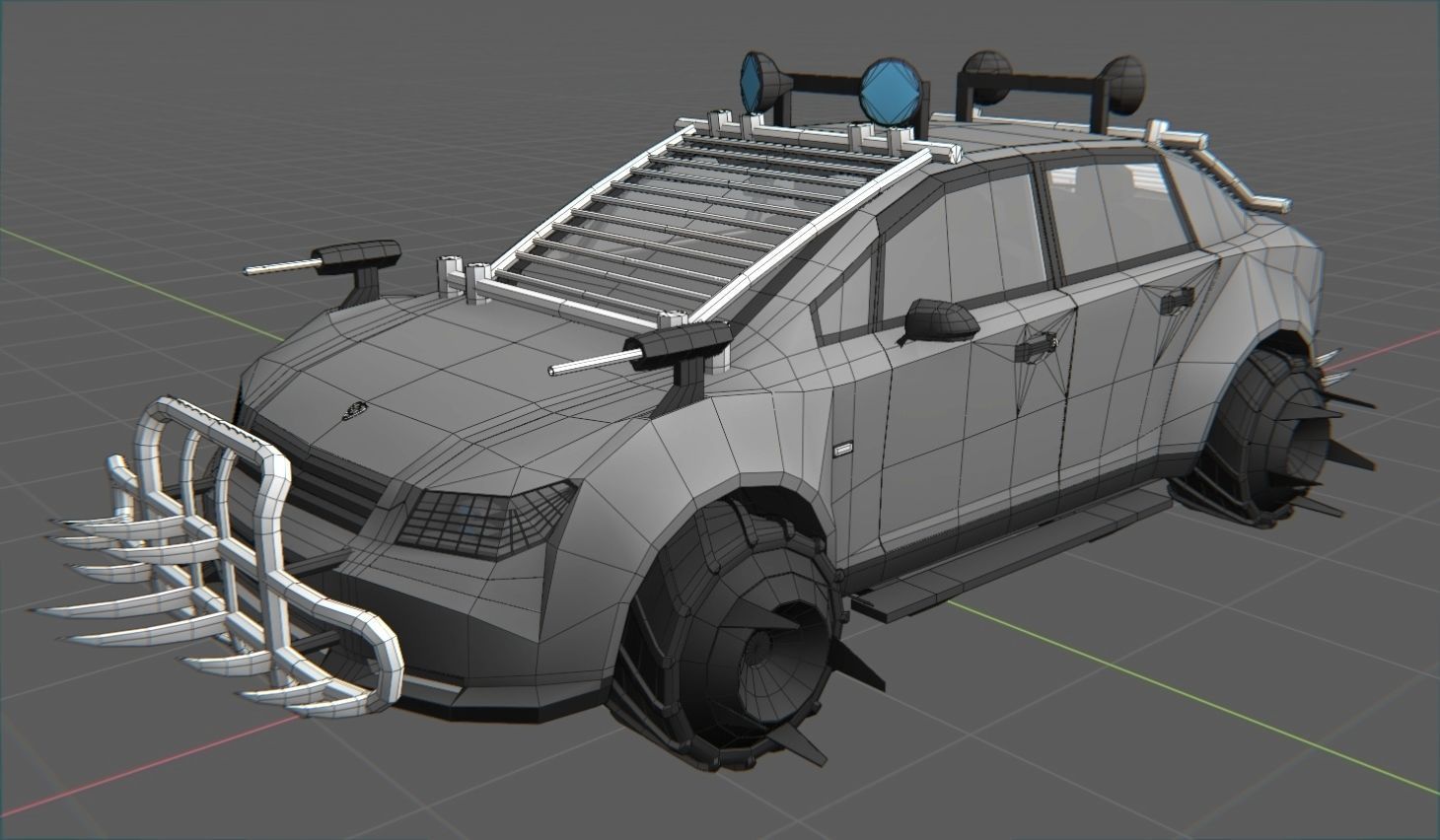Affekta A212 Apocalyptic Cyberpunk Zombie killer car lowpoly PBR Low-poly 3D model_12