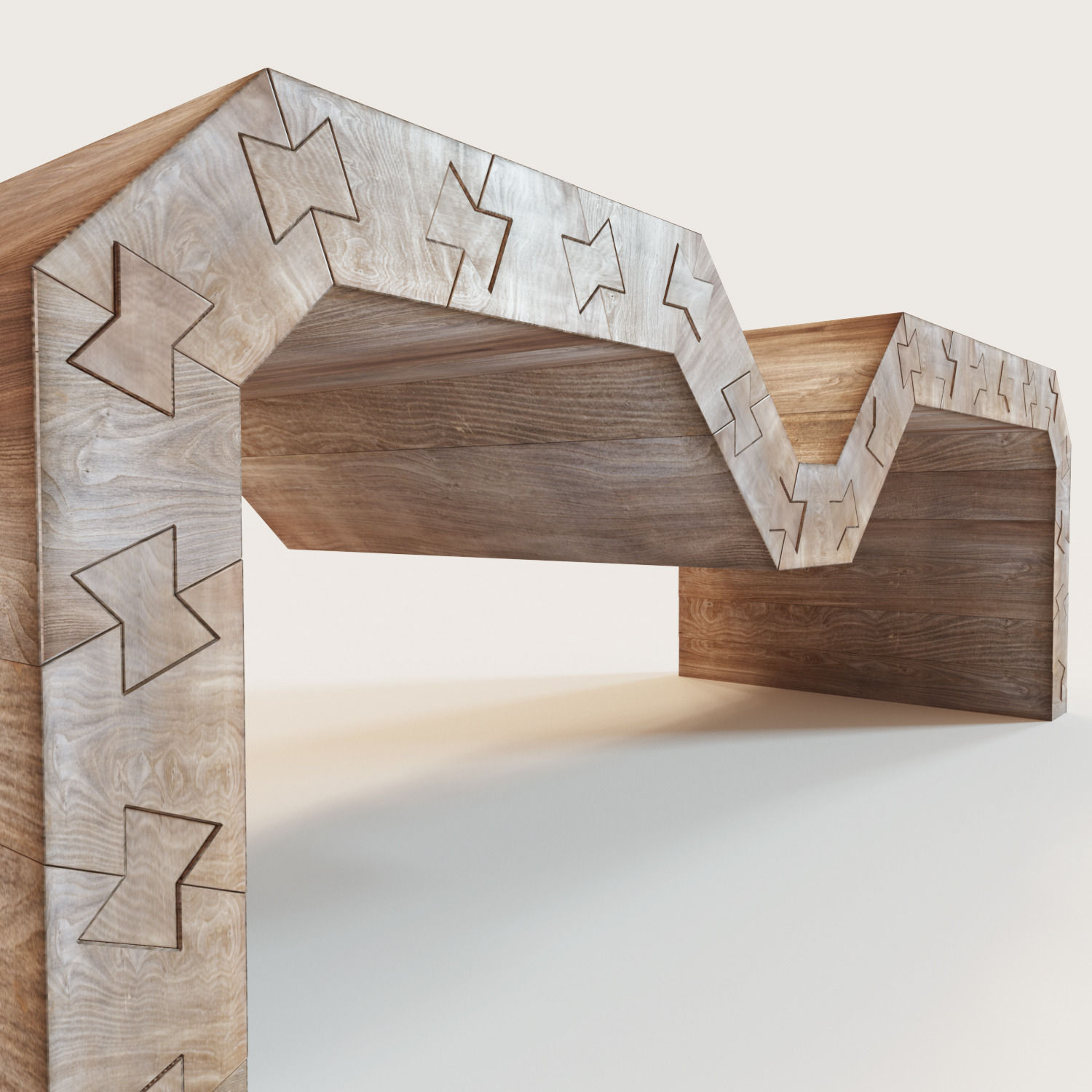 Swallow coffee table made out of wood Low-poly 3D model_2