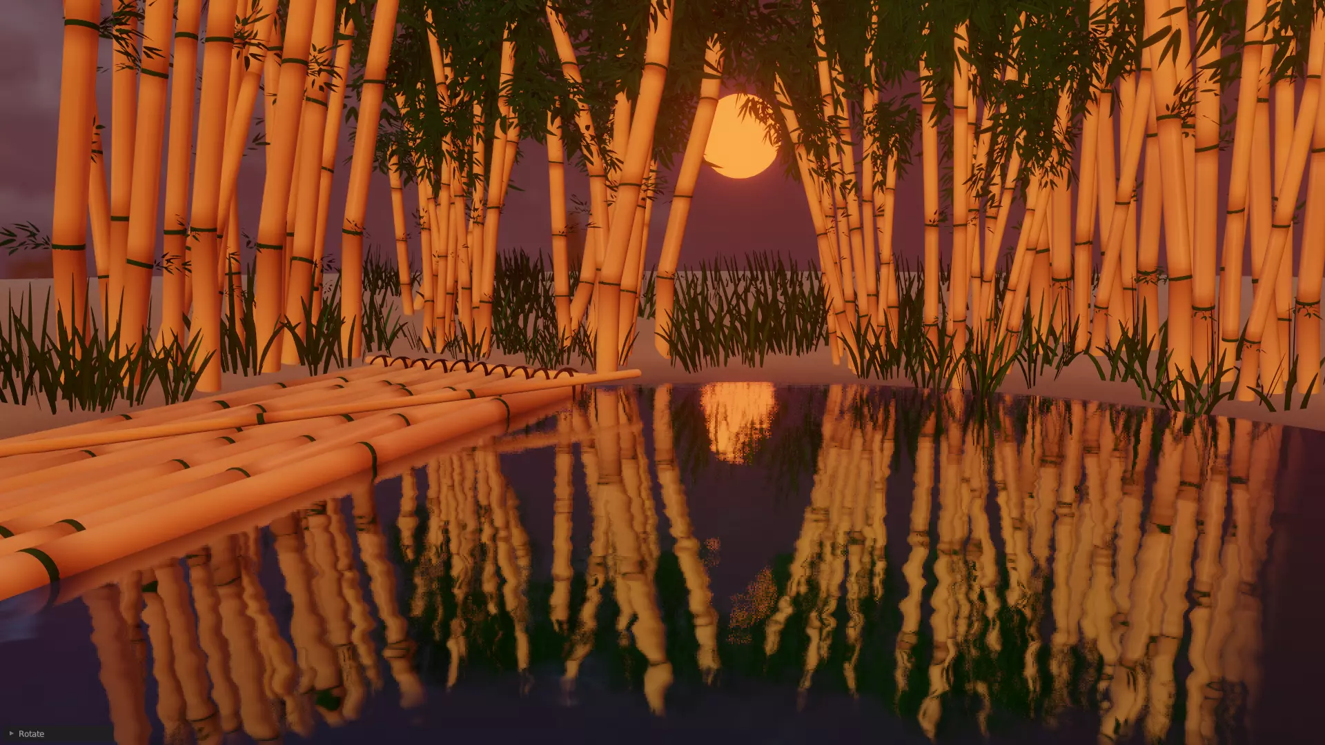 Bamboo Tree Raft Scene 3D model_0