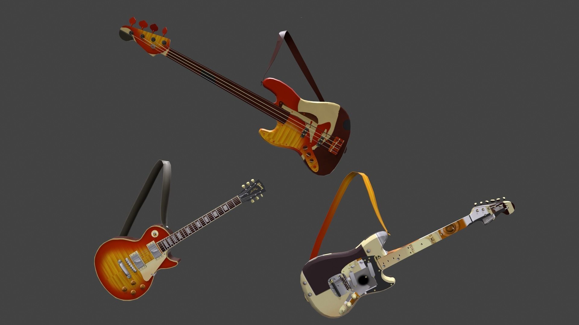 Guitar three guitars 3D model_3