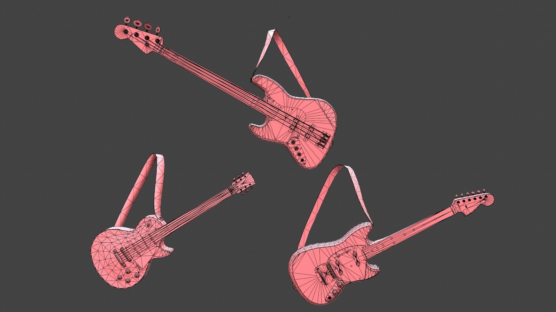 Guitar three guitars 3D model_5