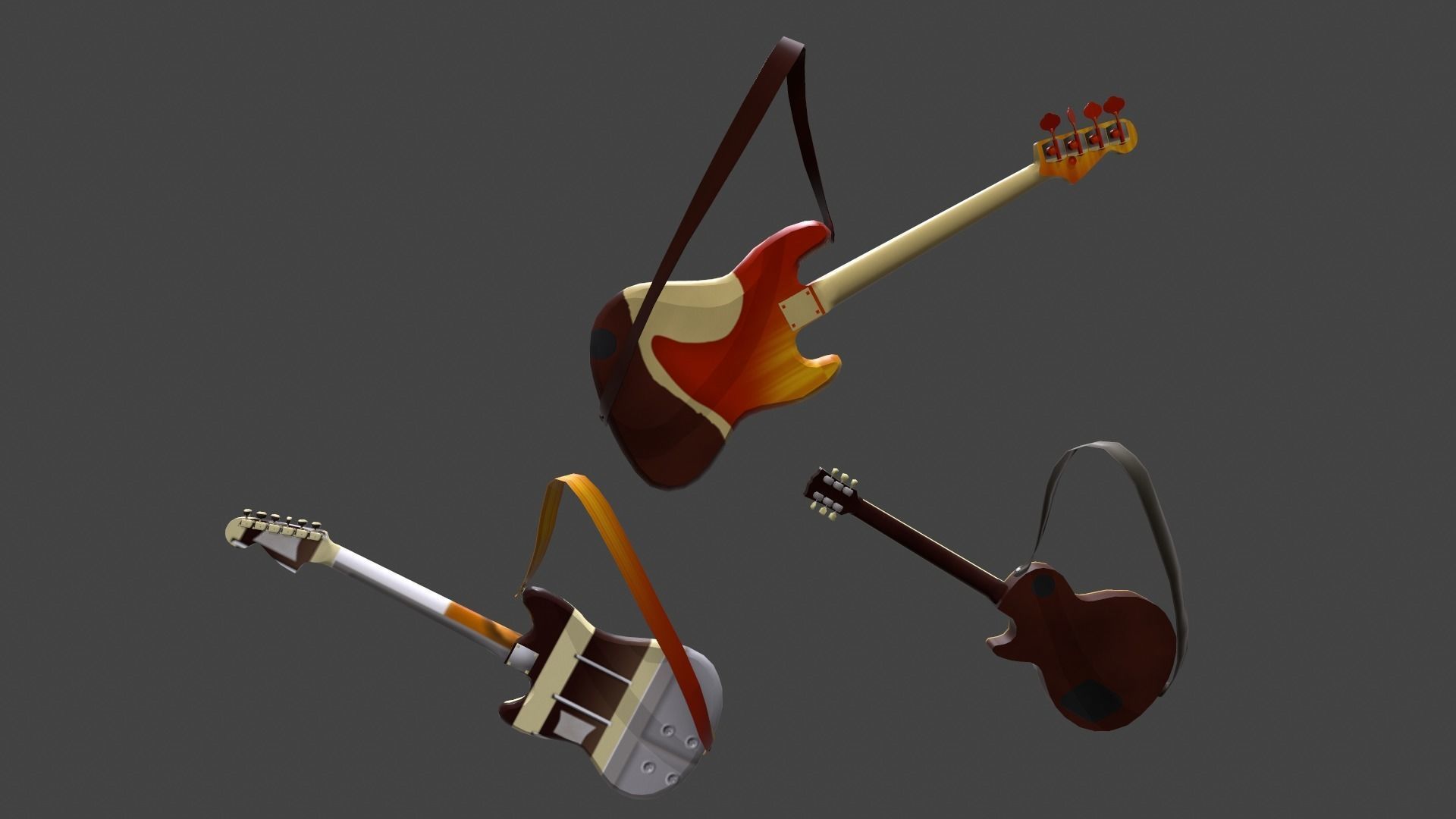 Guitar three guitars 3D model_4