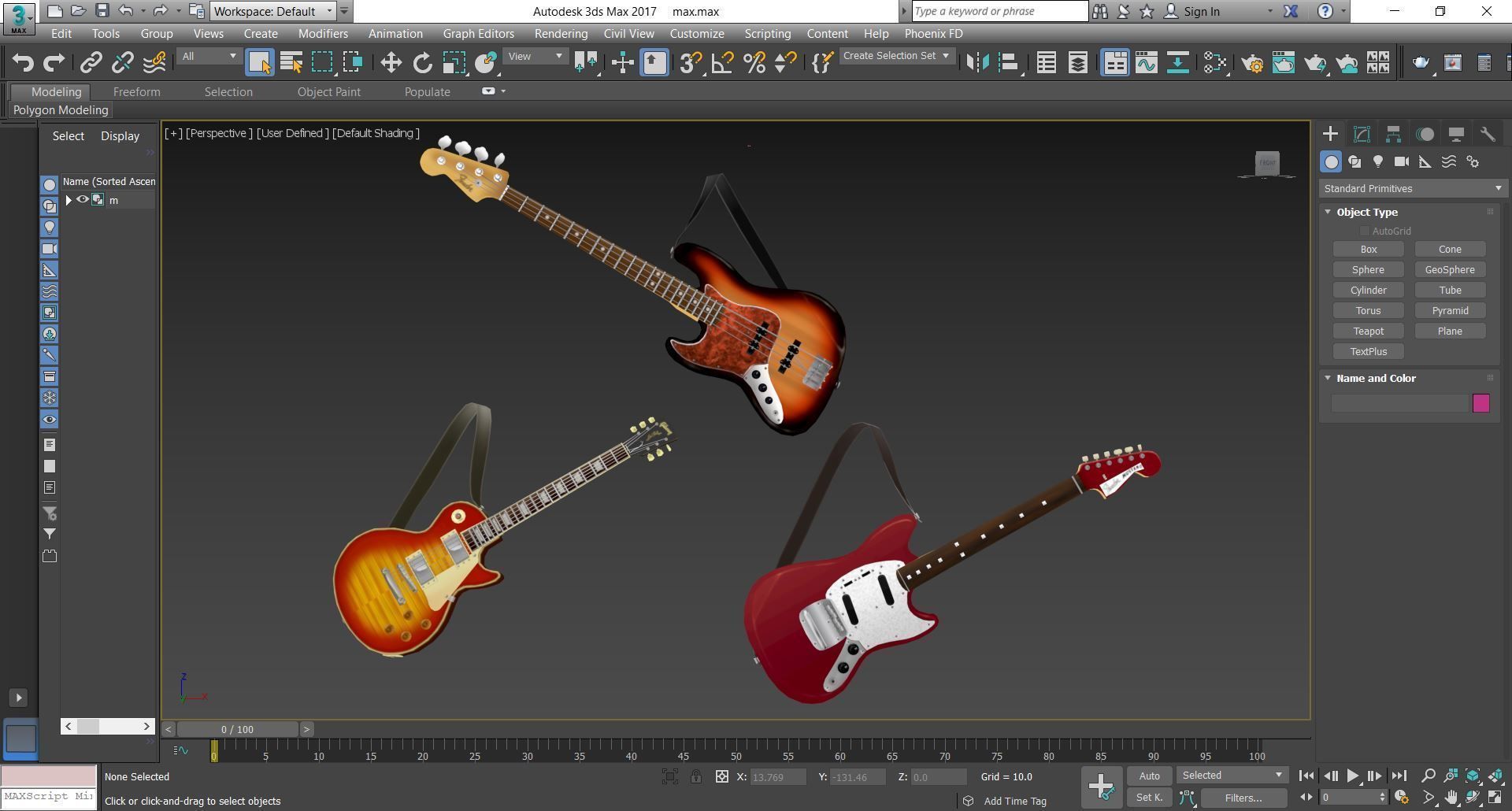 Guitar three guitars 3D model_1