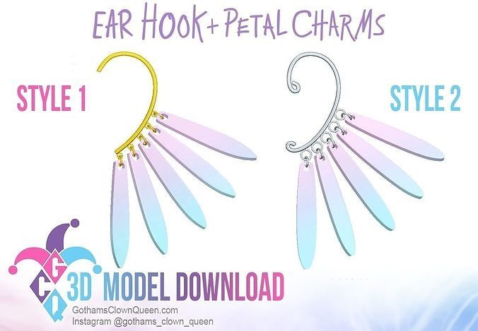Cosplay Ear Hooks with Petal Charms Earring Accessory 3D print model