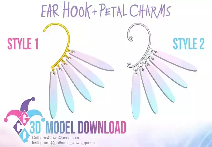 Cosplay Ear Hooks with Petal Charms Earring Accessory 3D print model