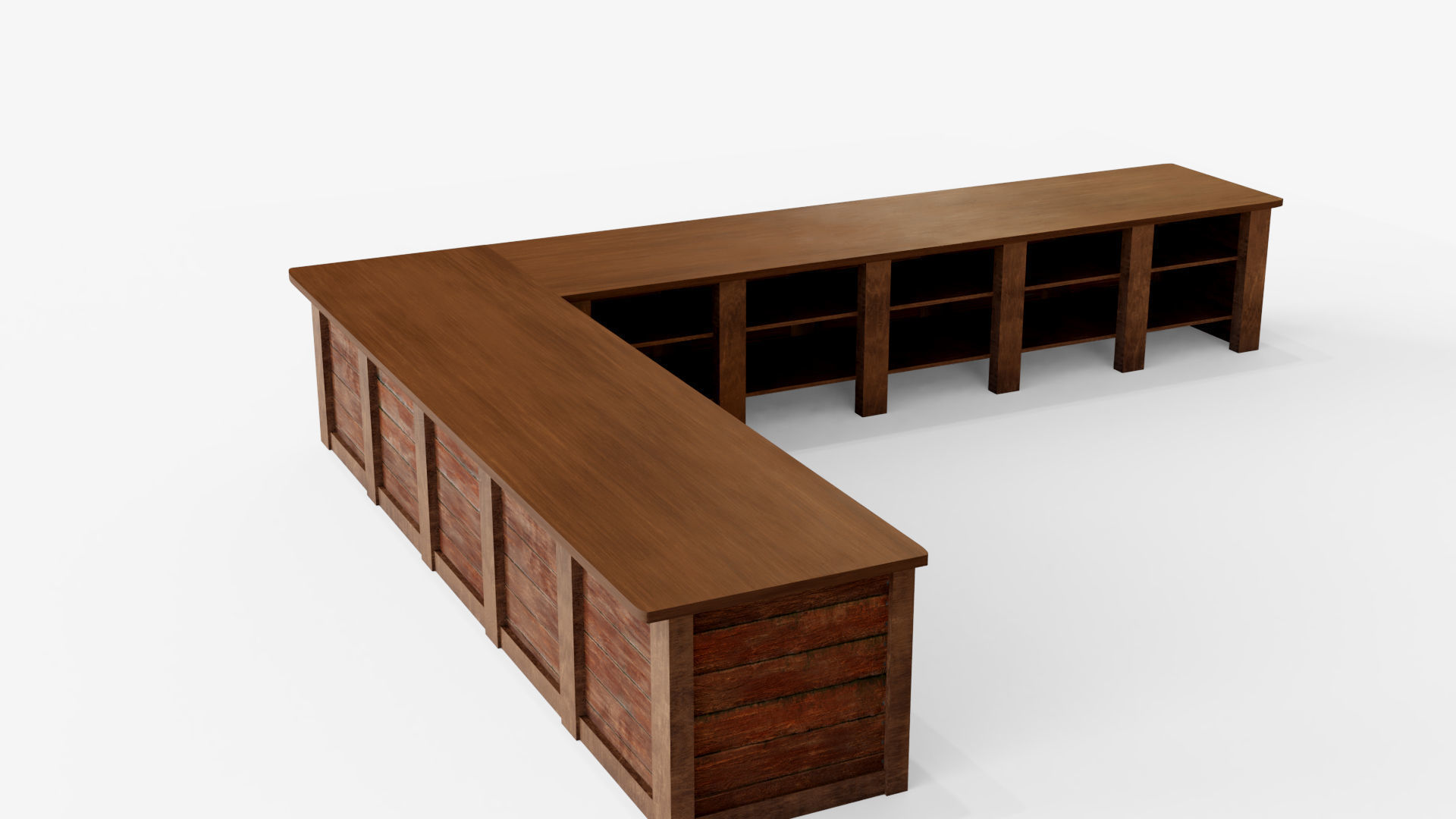 Middle age tavern balcony Low-poly 3D model_2