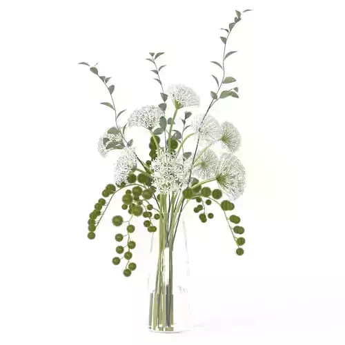 Diane James White Allium And Beech Branches in Tall Glass Vase