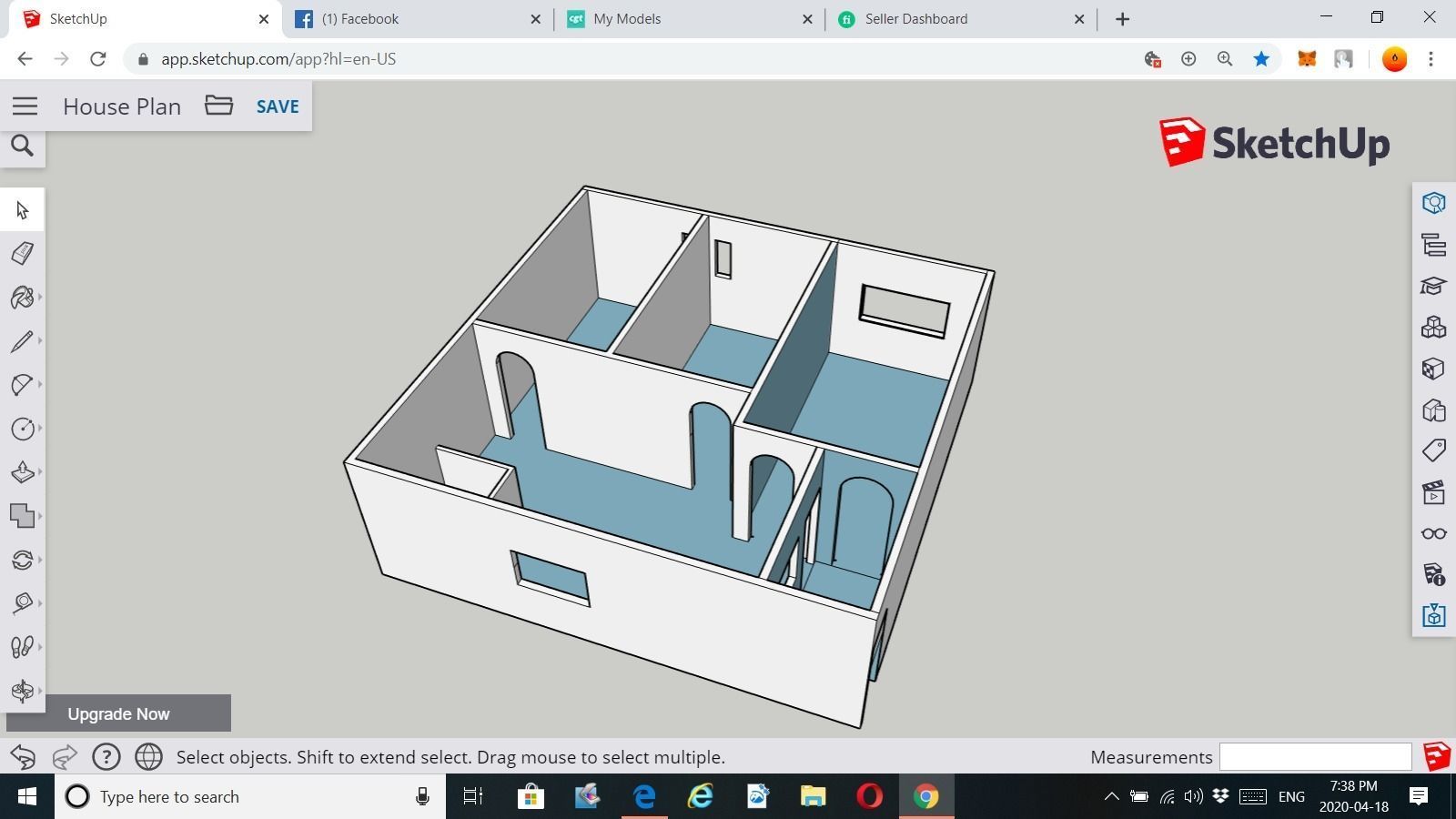 100 Sq meter House Plan 3D print model_6