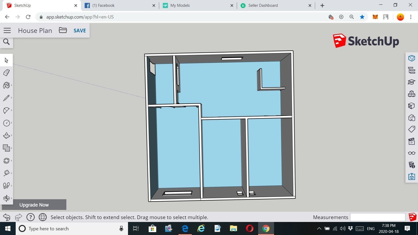 100 Sq meter House Plan 3D print model_4