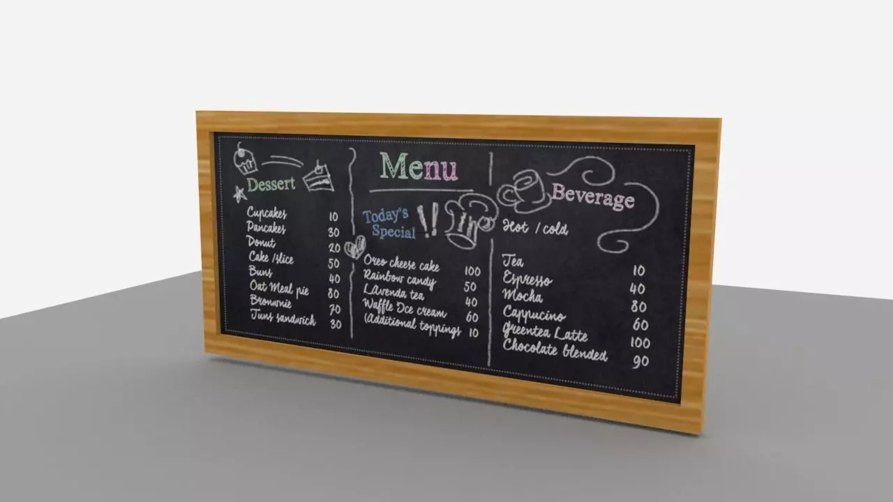 Menu board Low-poly 3D model_0
