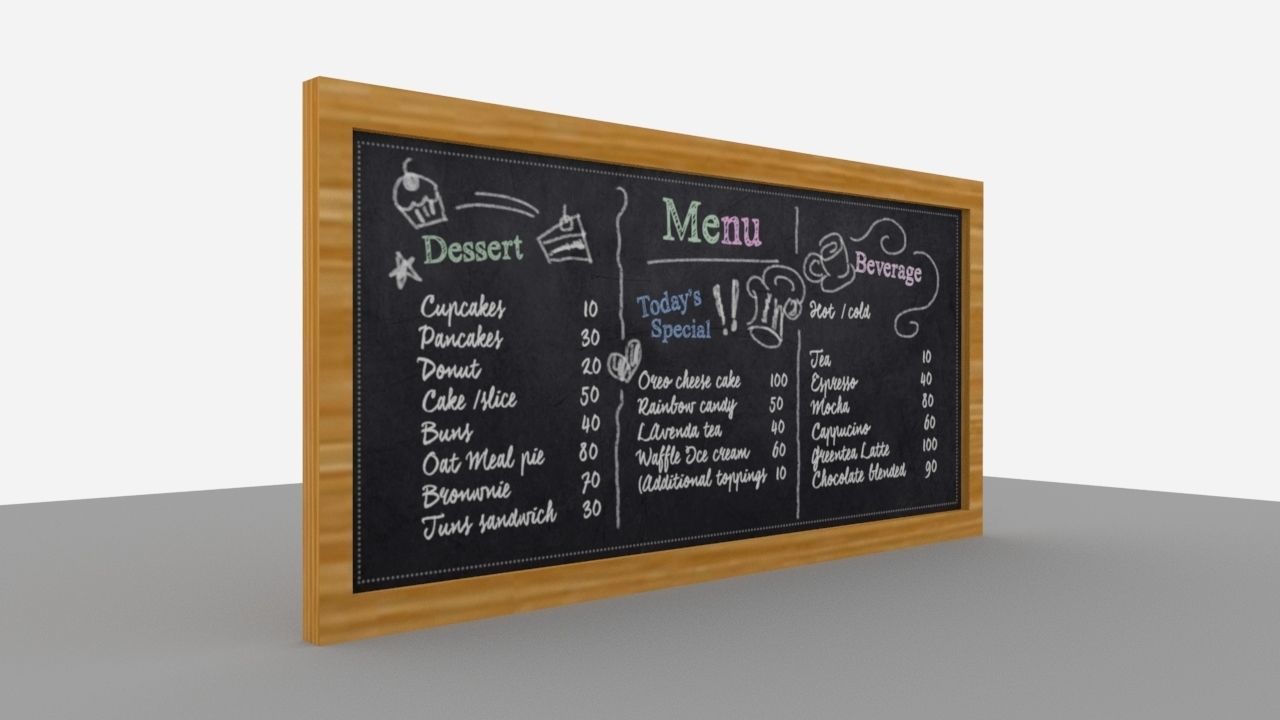 Menu board Low-poly 3D model_1