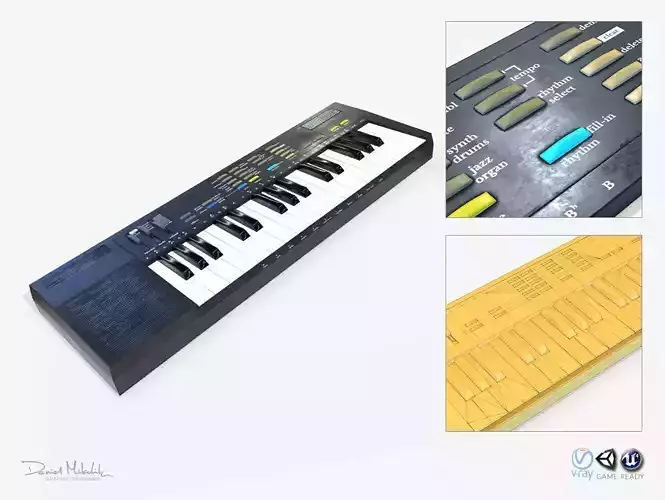 Synthesizer PBR Low Poly electronic keyboard Low-poly 3D model