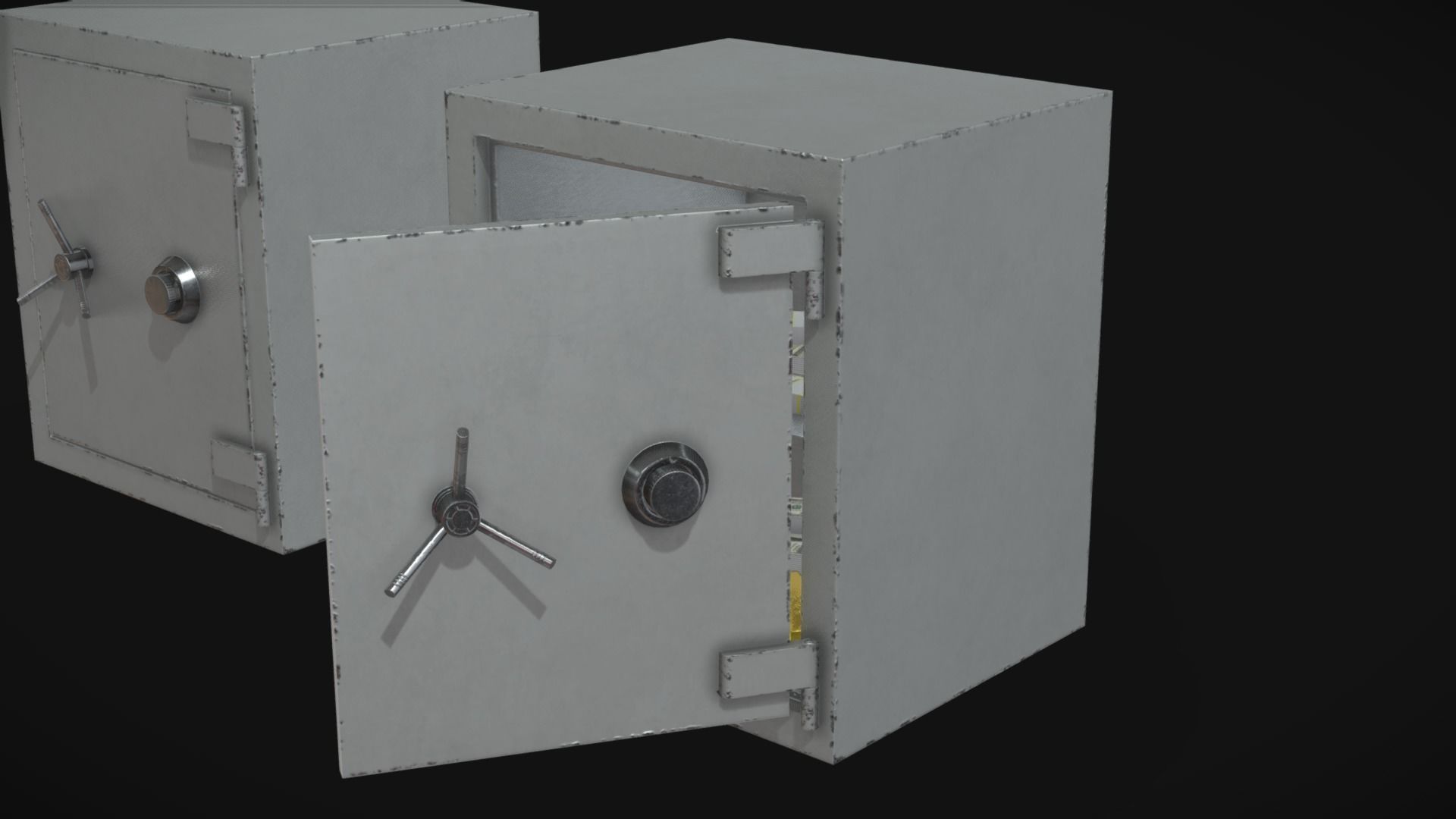 Lowpoly Safebox two safe boxes with gold coins inside Free low-poly 3D model_3