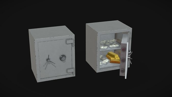 Lowpoly Safebox two safe boxes with gold coins inside Free low-poly 3D model