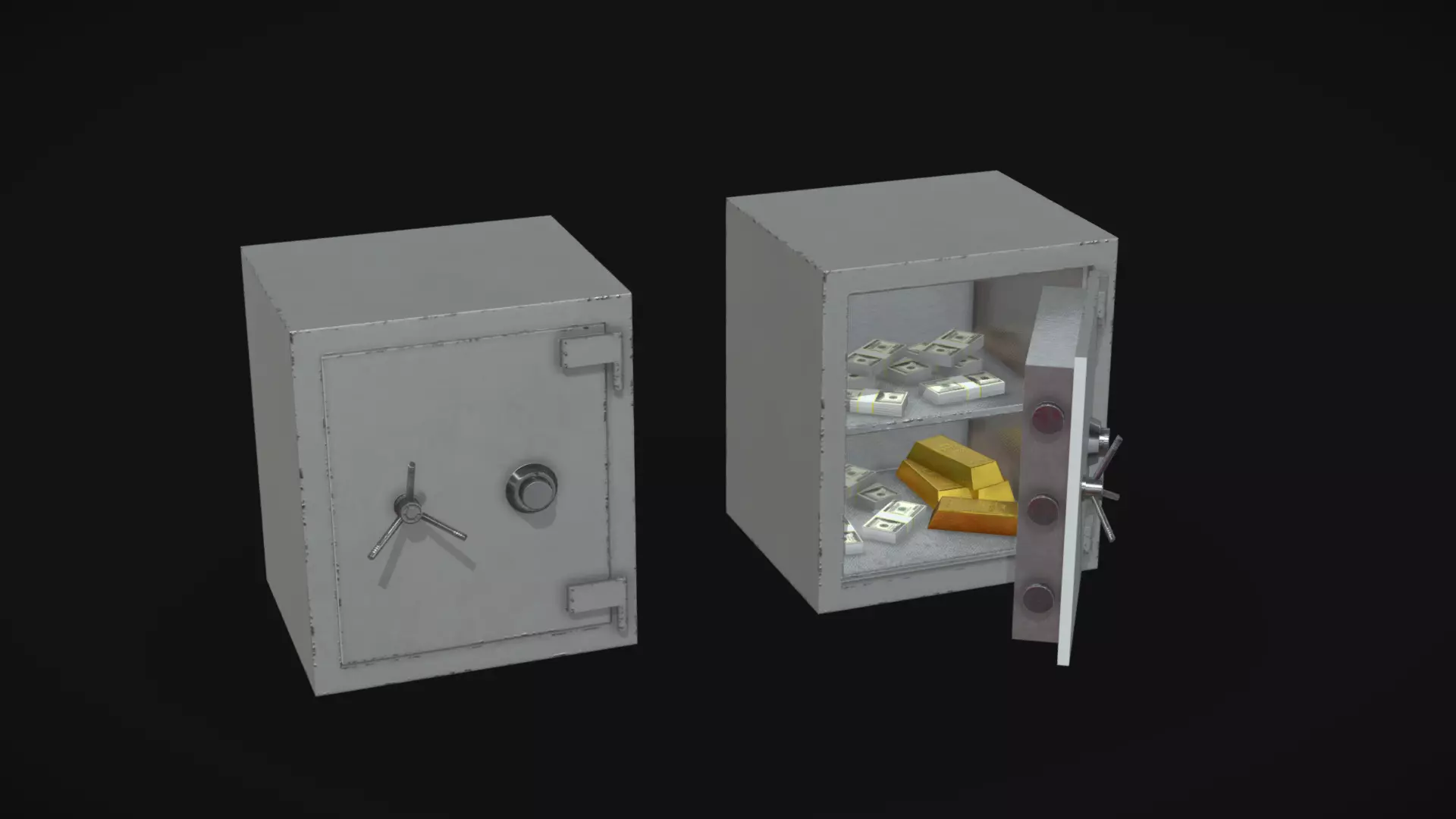Lowpoly Safebox two safe boxes with gold coins inside Free low-poly 3D model_0
