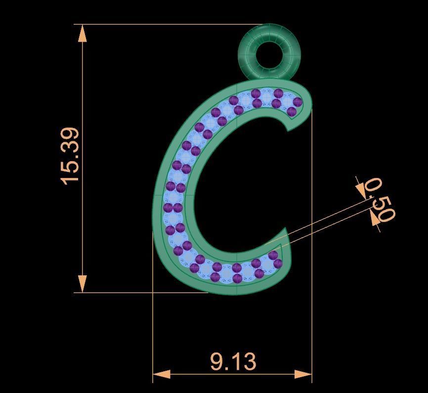 Alphabets Big C Letter Pendant 3D print model_1