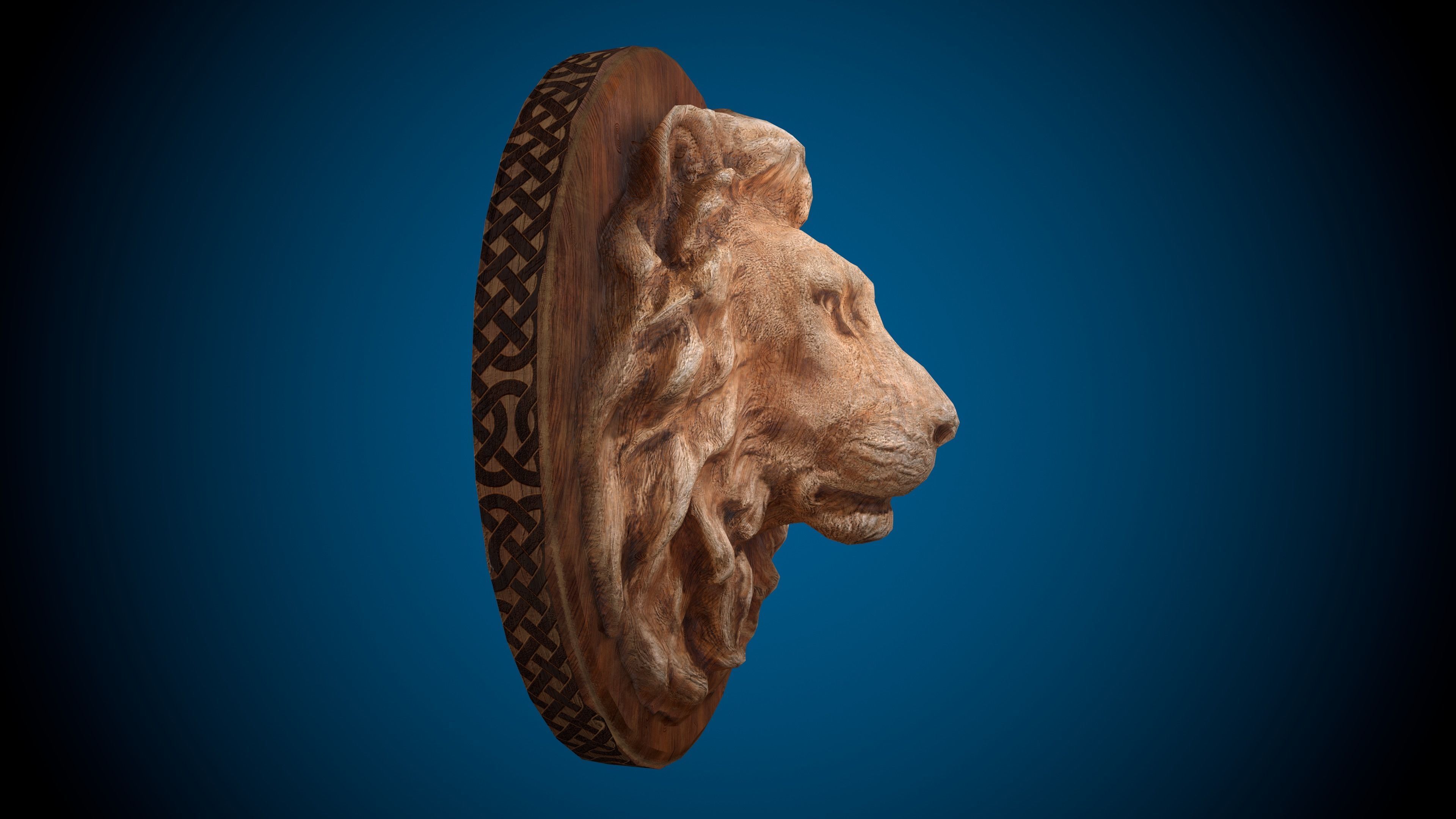 Lion Head -Wooden Relief Low-poly 3D model_2