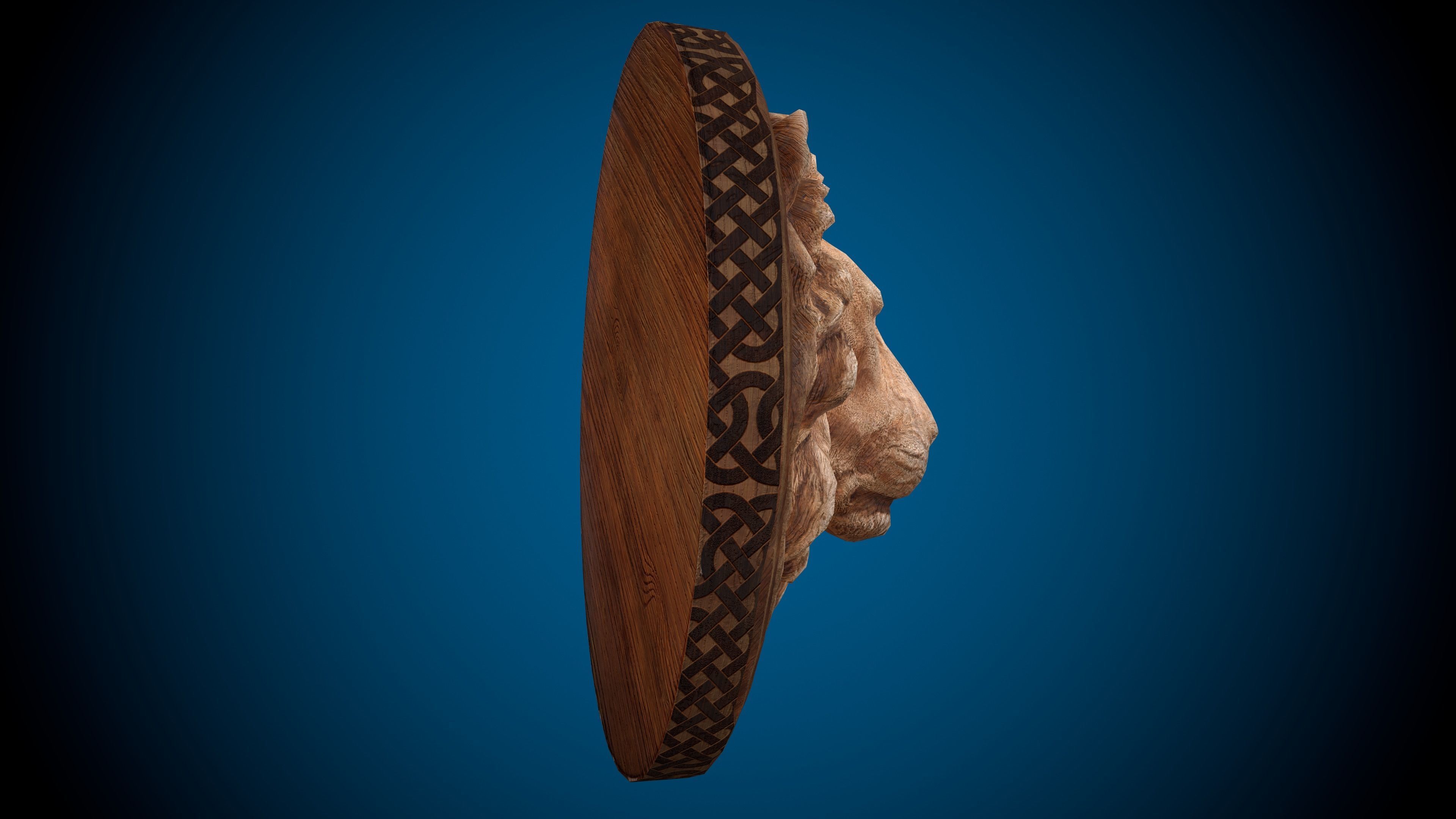 Lion Head -Wooden Relief Low-poly 3D model_3