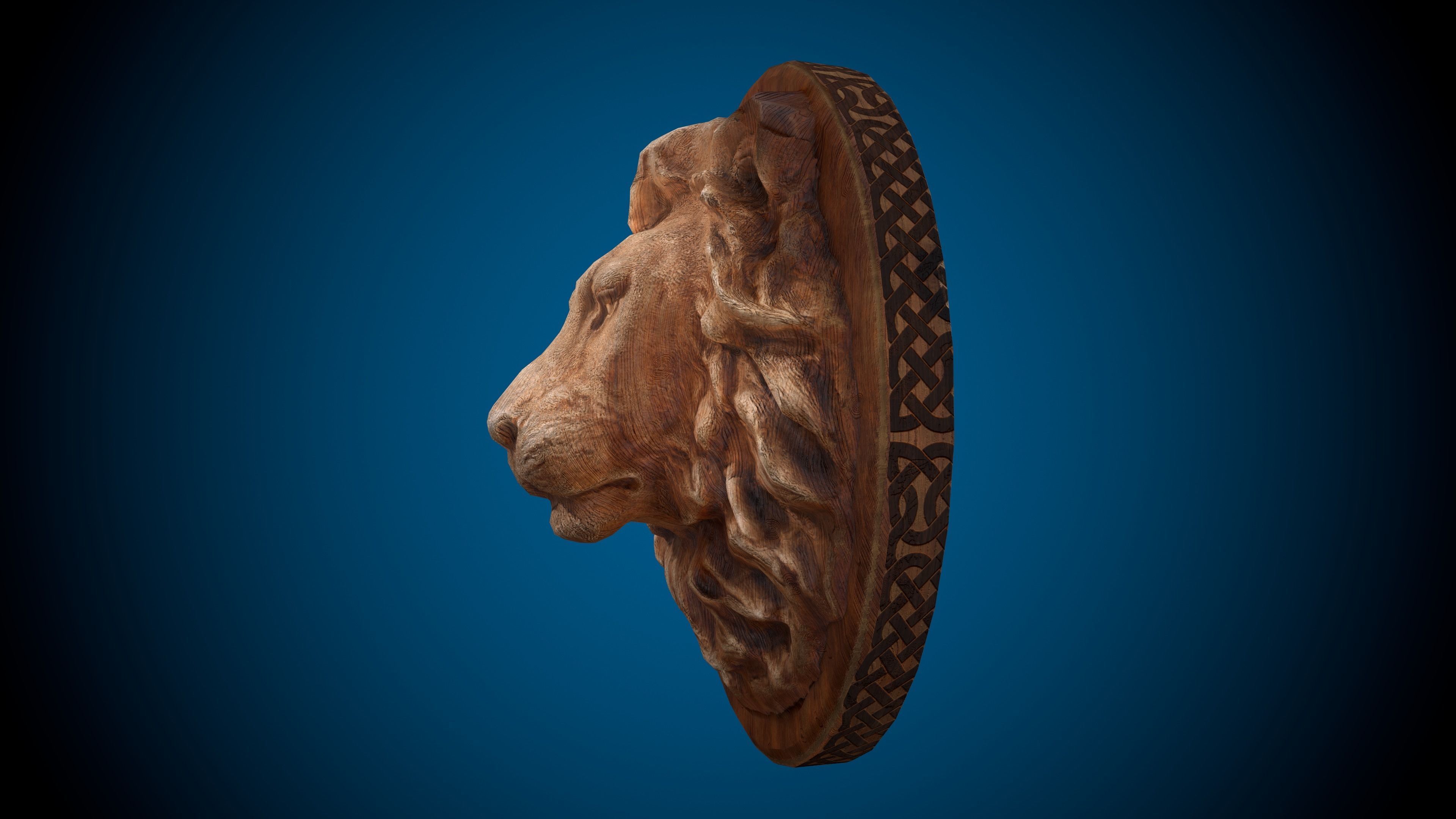 Lion Head -Wooden Relief Low-poly 3D model_8