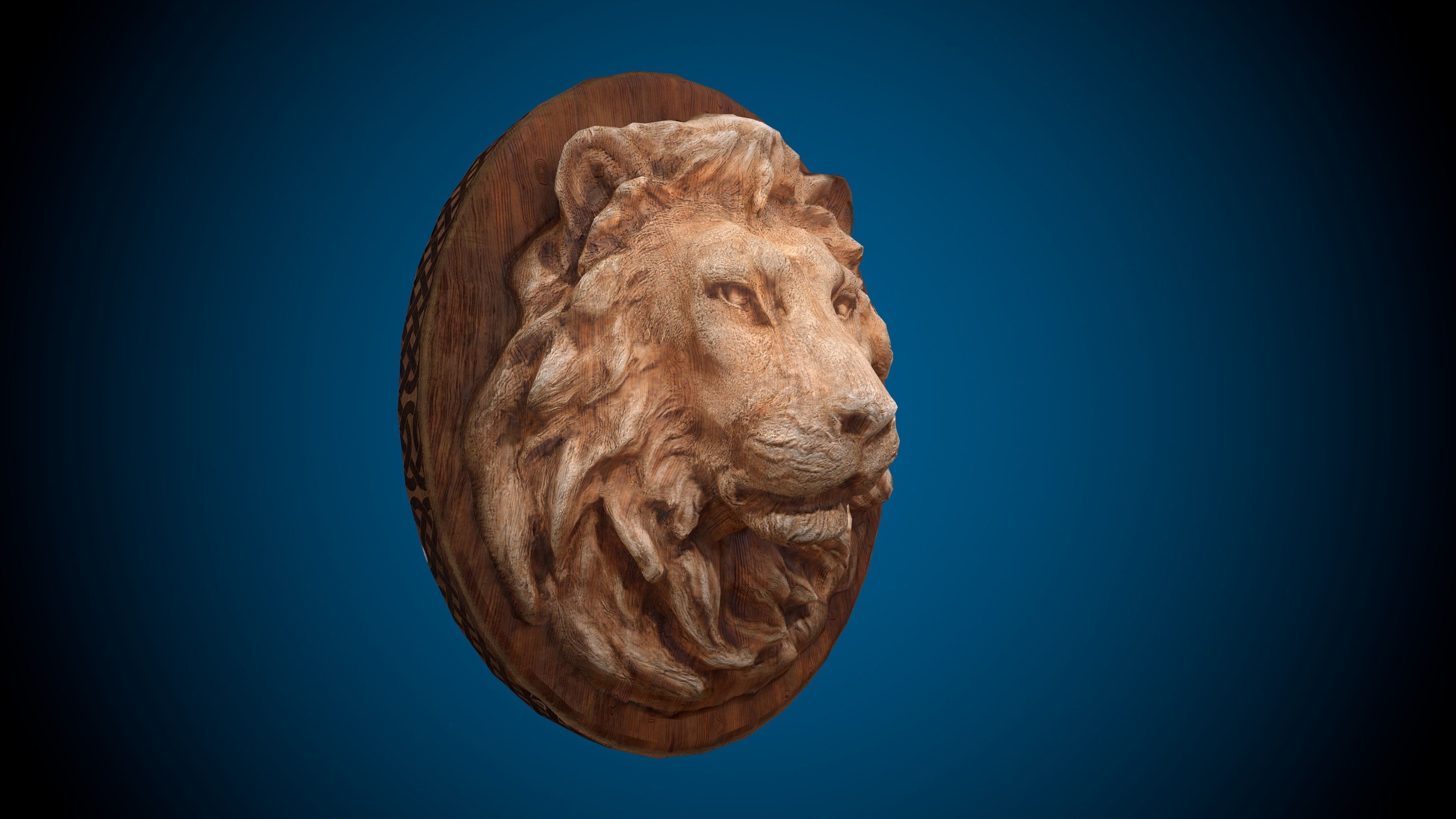 Lion Head -Wooden Relief Low-poly 3D model_1