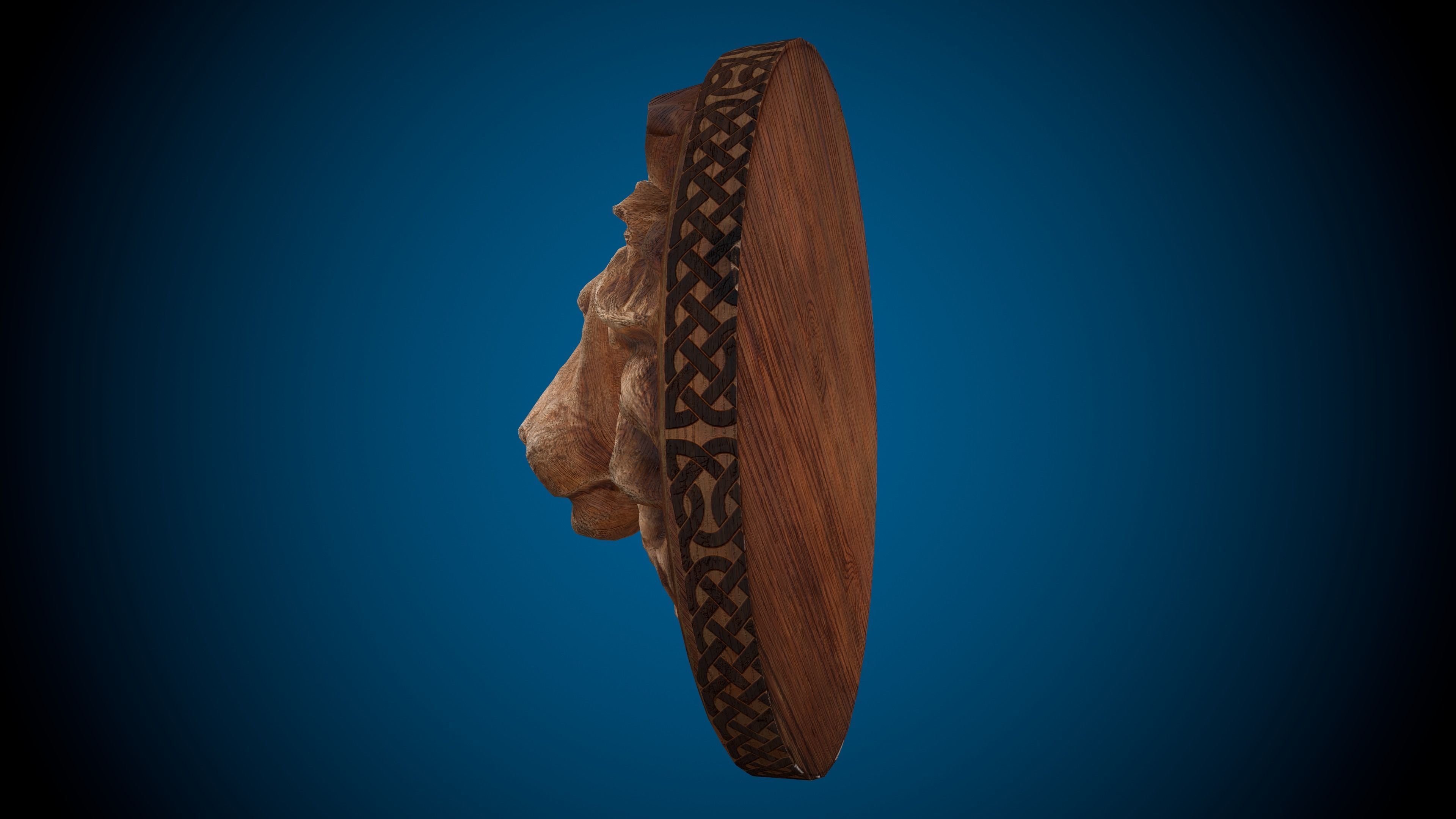 Lion Head -Wooden Relief Low-poly 3D model_7