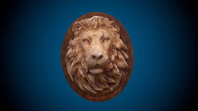 Lion Head -Wooden Relief Low-poly 3D model